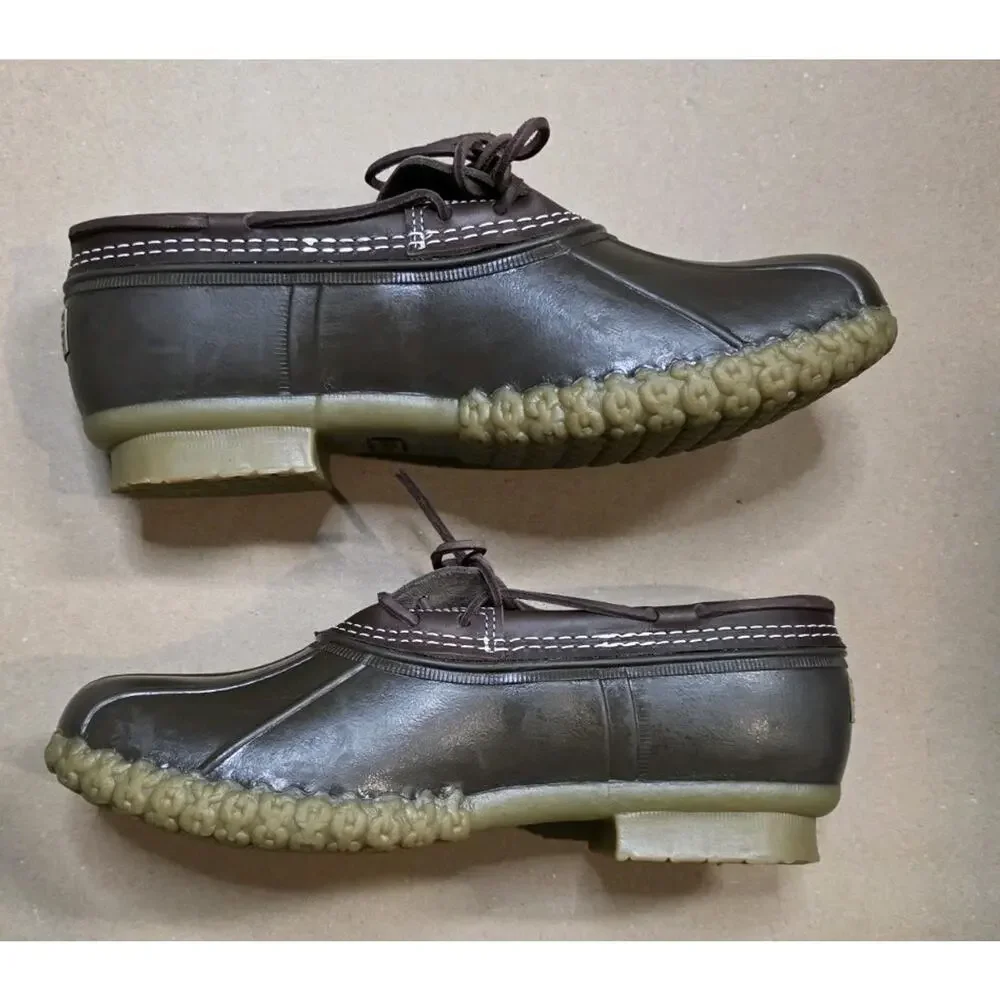 LL Bean Boots Chocolate Brown Low Top Rubber Moccasins Waterproof Boots Men 12M